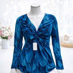 NWT Bulotus Blue Abstract Print Long Sleeve Tunic Top - Size L